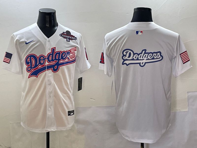 Men Los Angeles Dodgers Blank White national flag second generation joint name Nike 2025 MLB Jersey style 14